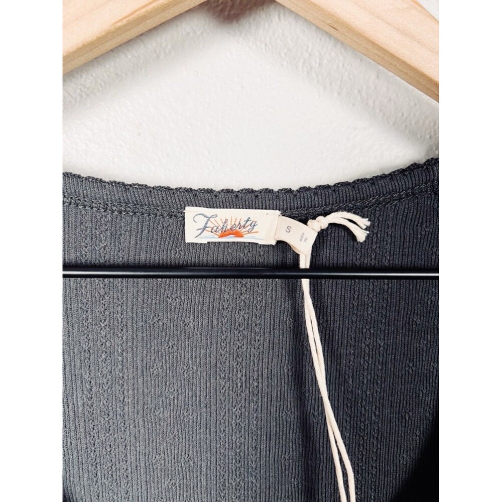 Faherty Pacific Pointell Scoop Neck Long Sleeve Tee T-Shirt Washed Black Small - Picture 5 of 8